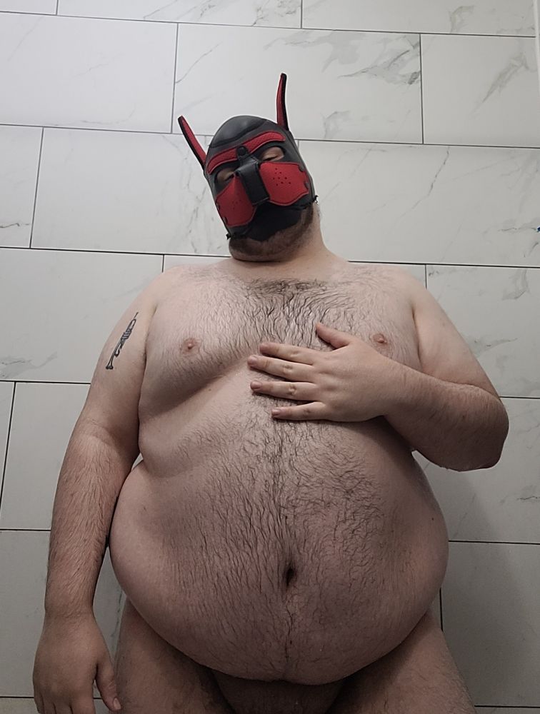 Rubbing my wet chest and belly