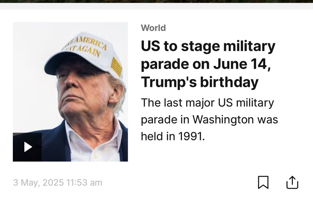 NZHerald headline: US to stage military parade on June 14, Trump’s birthday 