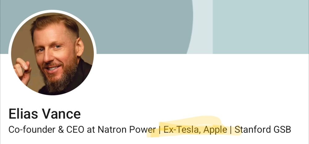Screenshot of part of a linkedin profile for Elias Vance. Highlighted text in his bio text reads "Ex-Tesla, Apple"