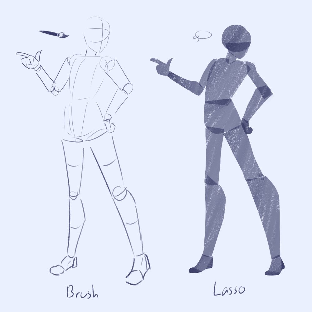 Drawing the usual way vs. drawing in lasso