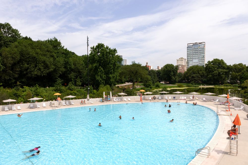 The pool at the Davis Center with people swimming