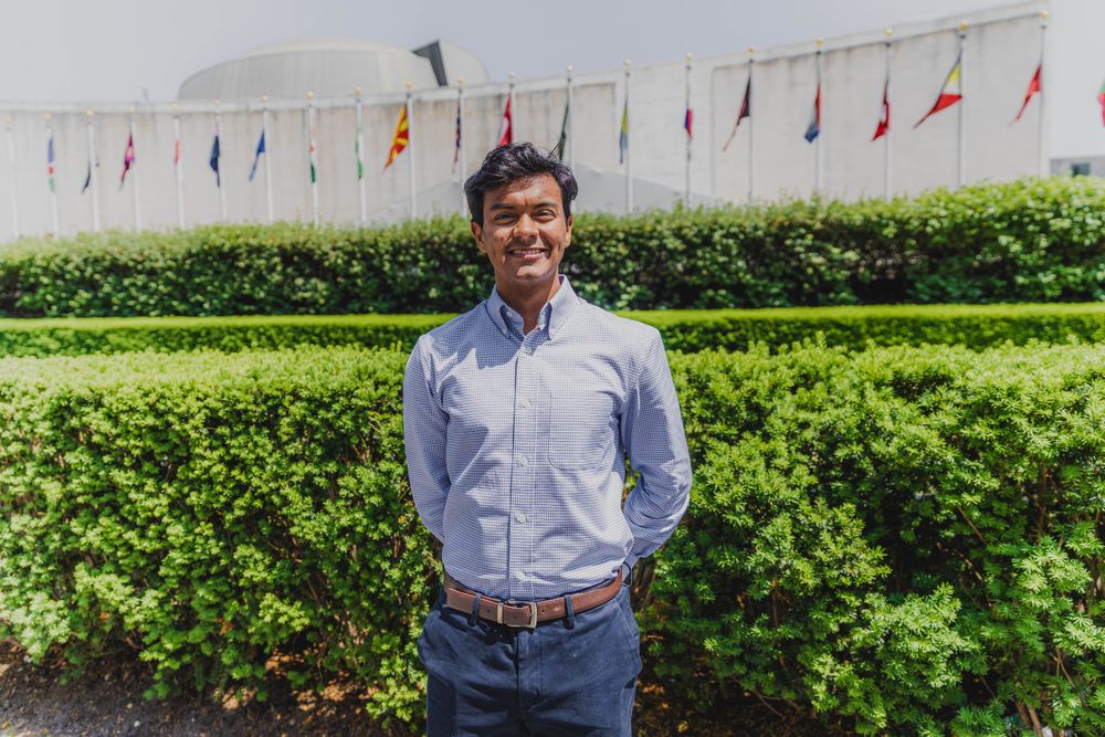 Matias standing in front of the UN building