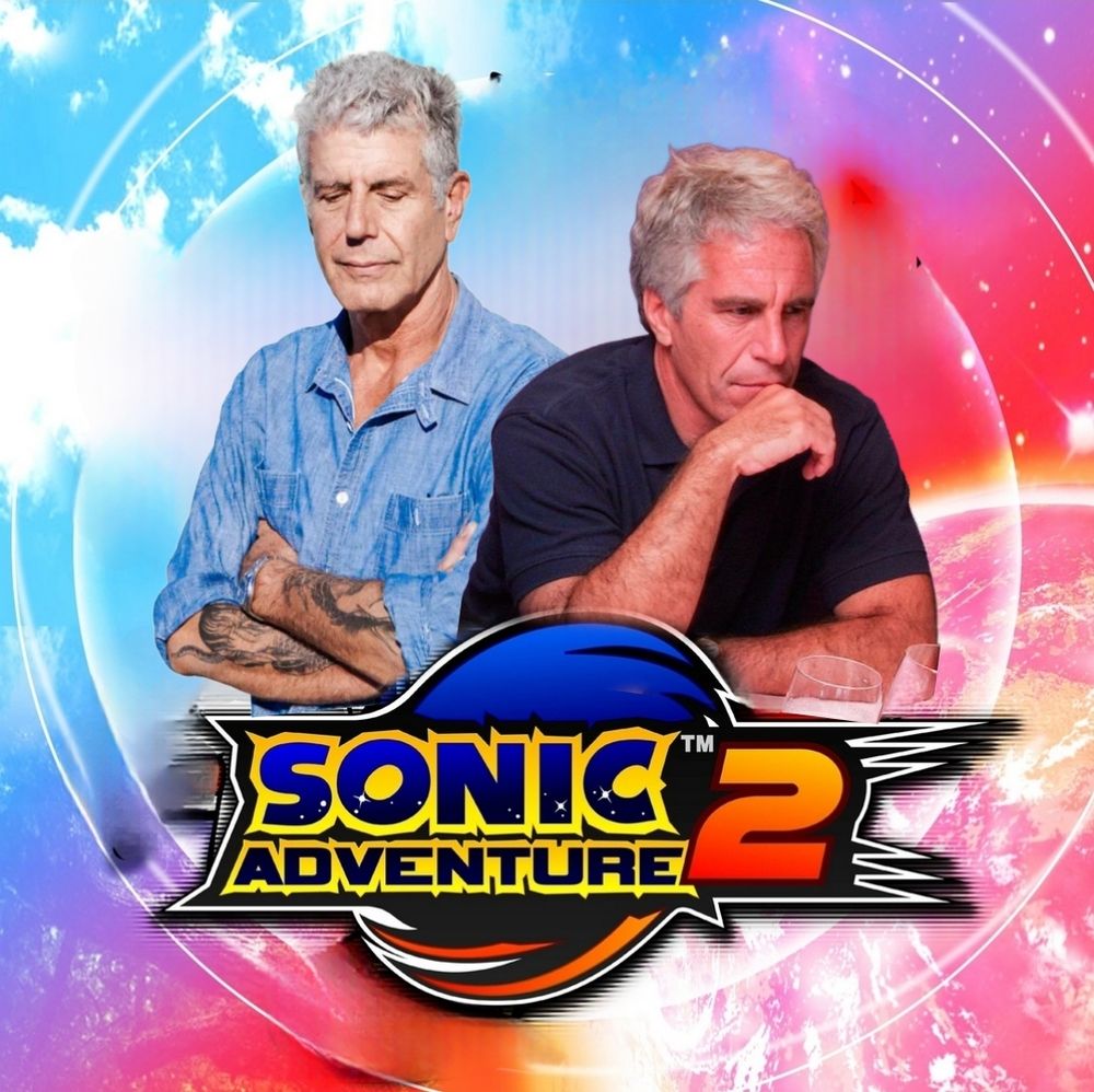 sonic adventure 2 cover with Anthony Bourdain and jeffrey epstein