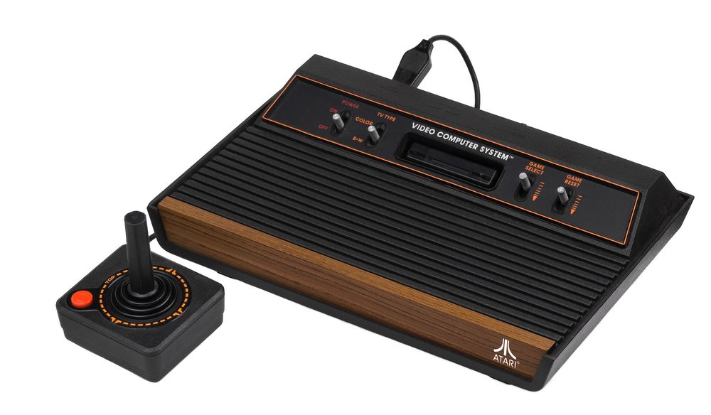 An Atari 2600 console with joystick.