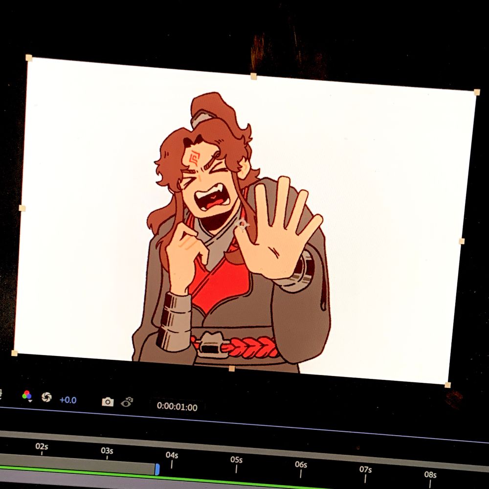 Photo of the After Effects interface with Luo Binghe from SVSSS drawn in it 