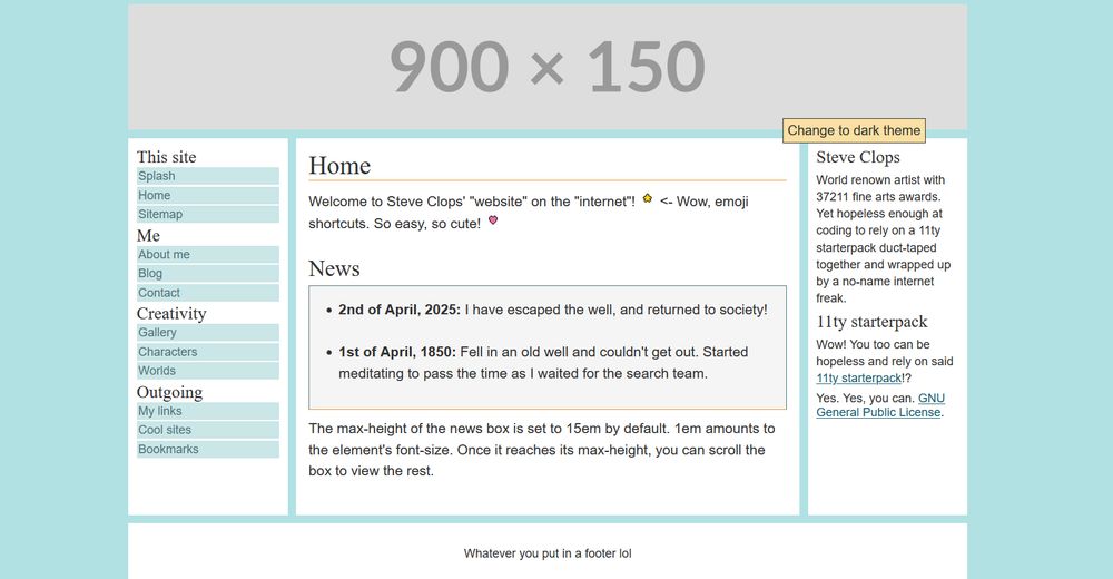 (screenshot) light mode of the demo website's "home" page