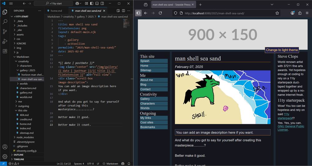 (screenshot) Editing a post in the gallery, meanwhile a preview shows how it'll look in-browser
