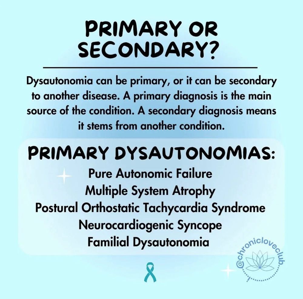 Text informing about primary Dysautonomia which includes POTS. 
