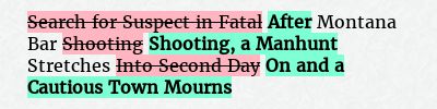 Before: Search for Suspect in Fatal Montana Bar Shooting Stretches Into Second Day
After: After Montana Bar Shooting, a Manhunt Stretches On and a Cautious Town Mourns