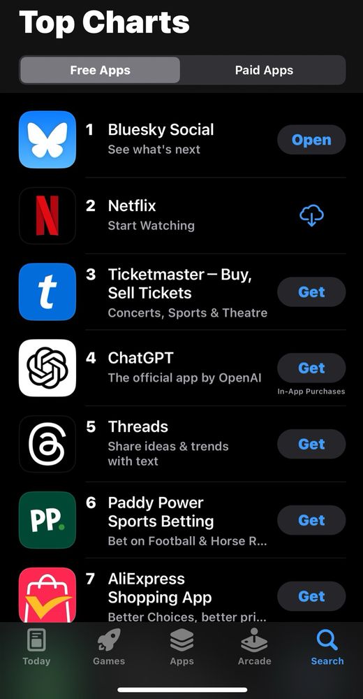 List of top apps - Bluesky is #1!