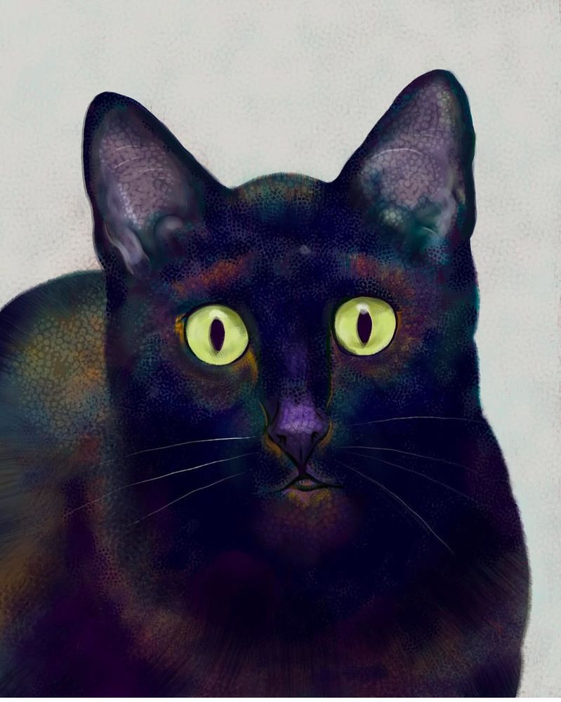 A digital painting of a black named Spike. 
