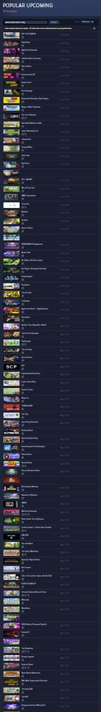 a 25% zoomed out view of the popular upcoming steam category with gemporium as the very last game