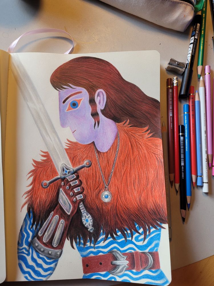 Detailed Pencil drawing of female warrior