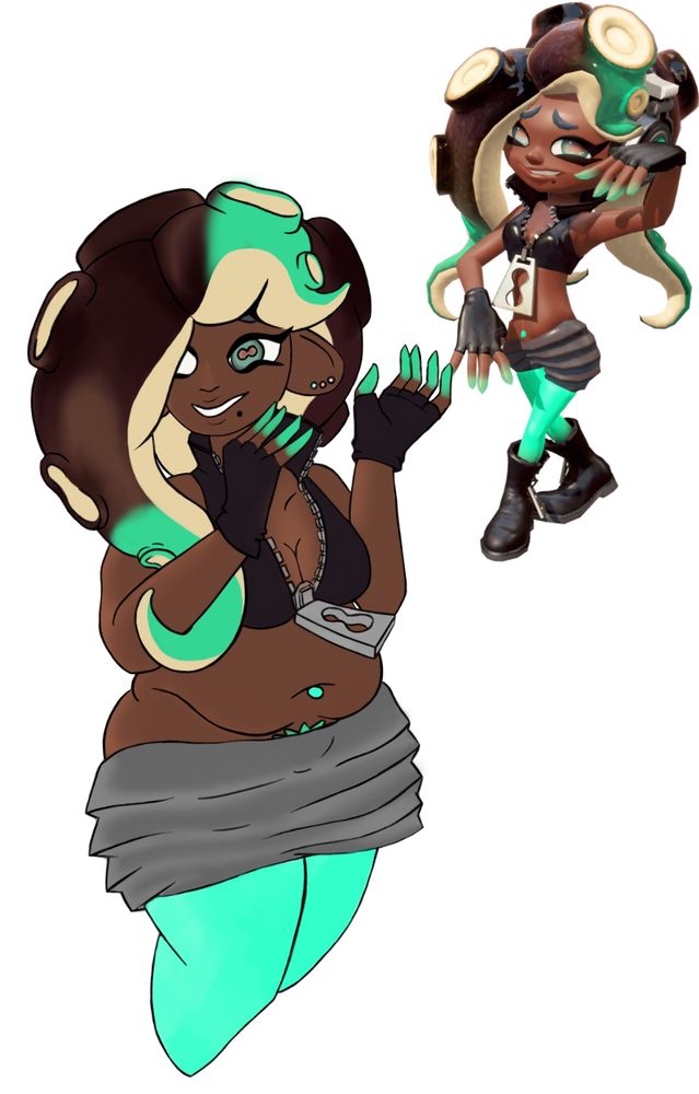 Digital art of the character Marina Ida from Splatoon. She is depicted as being plus sized.