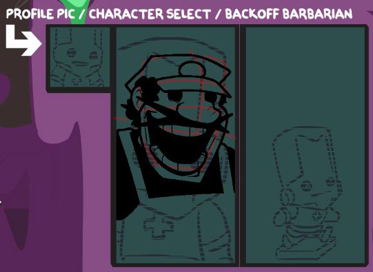 preview of the castle crashers painter boss paradise dlc's character template, showing a wip of the character select icon.

notably, the character chosen for the template is MX.