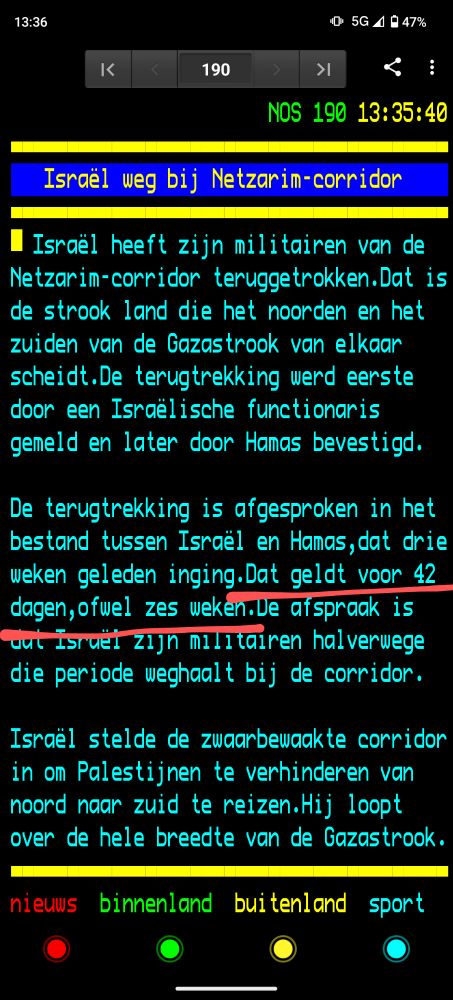 Teletekstpagina over terugtrekking van Israël waar een joekel van een rekenfout over de duur van het bestand in staat.