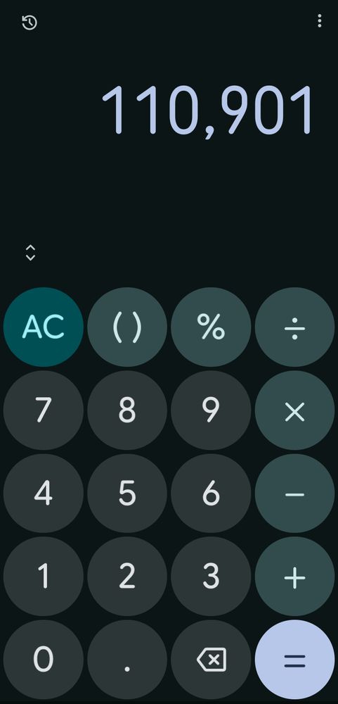 calculator app screenshot showing 110,901