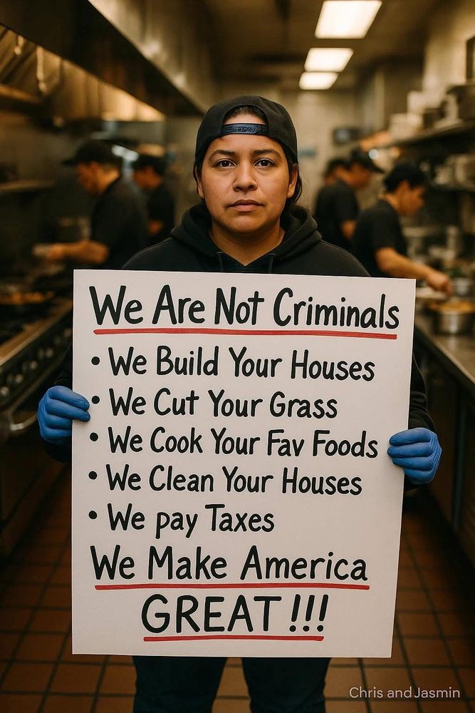 ~ We are Not Criminals. We build your houses. We cut your grass. We cook your fav foods. We clean your houses, we pay taxes.

~ We Make America Great !!!