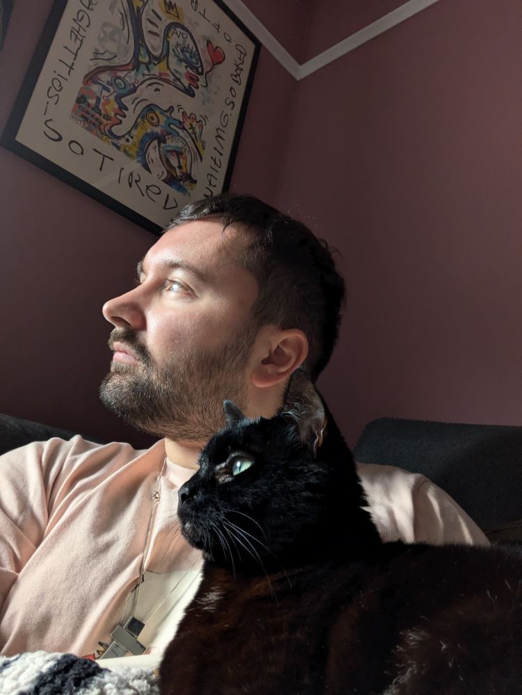 A homo and a black cat
