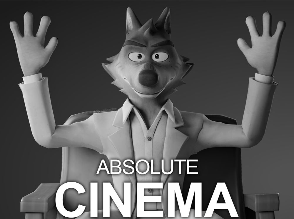 Mr. Wolf from The Bad Guys replicating the "Absolute Cinema" meme.