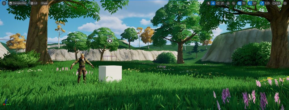 A grassy field showcasing my recreation of the Fortnite: Chapter 4 landscape and foliage.