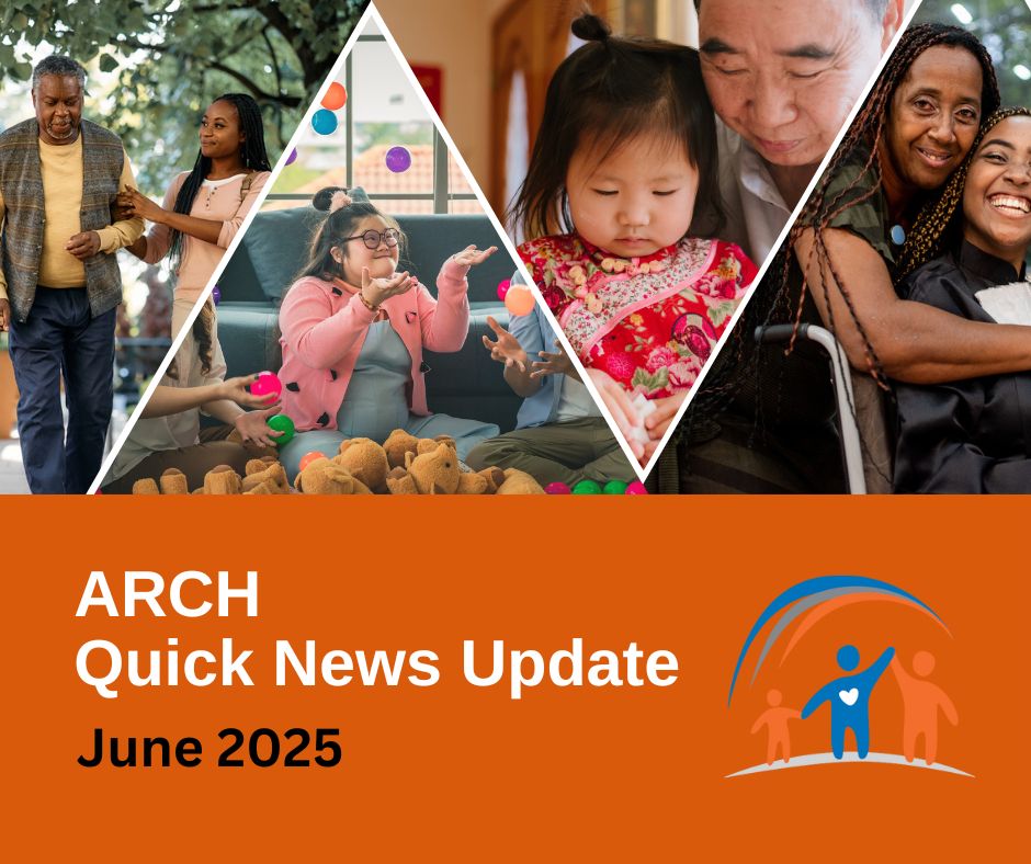 children and adults with disabilities, and older adults with their caregivers smiling, reading, playing or walking