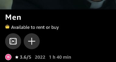 A screenshot of a card from Amazone Video, Showing the film "Men" is Available to rent or buy