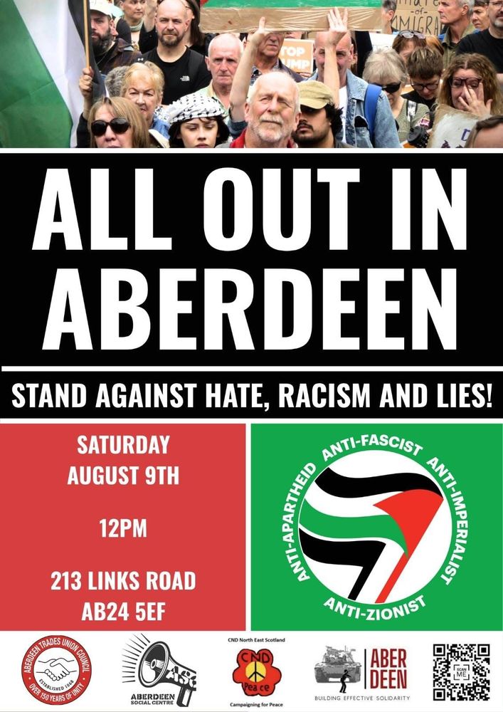 A flyer advertising a counter protest
Saturday Aug 9th 12 noon 210 links road Aberdeen.