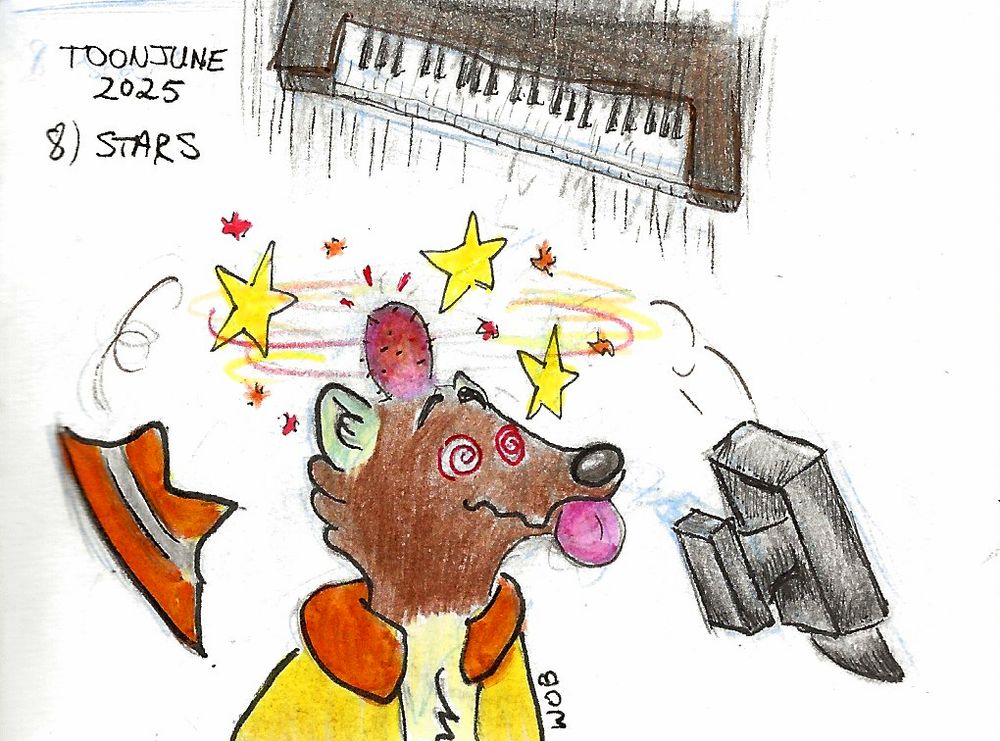 Stars spin around Shades's head as he stands dazed and confused. The bump on his head is a result from an anvil that is bouncing off frame. Little does he know there's also a piano ready to drop...