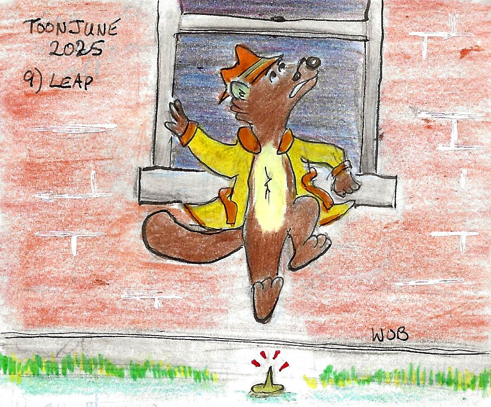 Shades O' Reilly jumps out the window of a building. What he doesn't see on the ground is a thumb tack waiting for him when he lands.