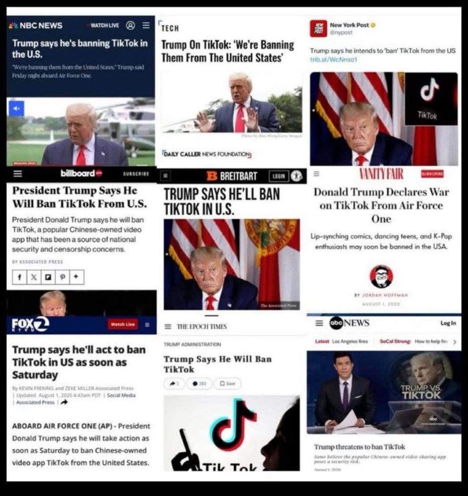 Various news headlines stating Trump will ban Tik Tok. 