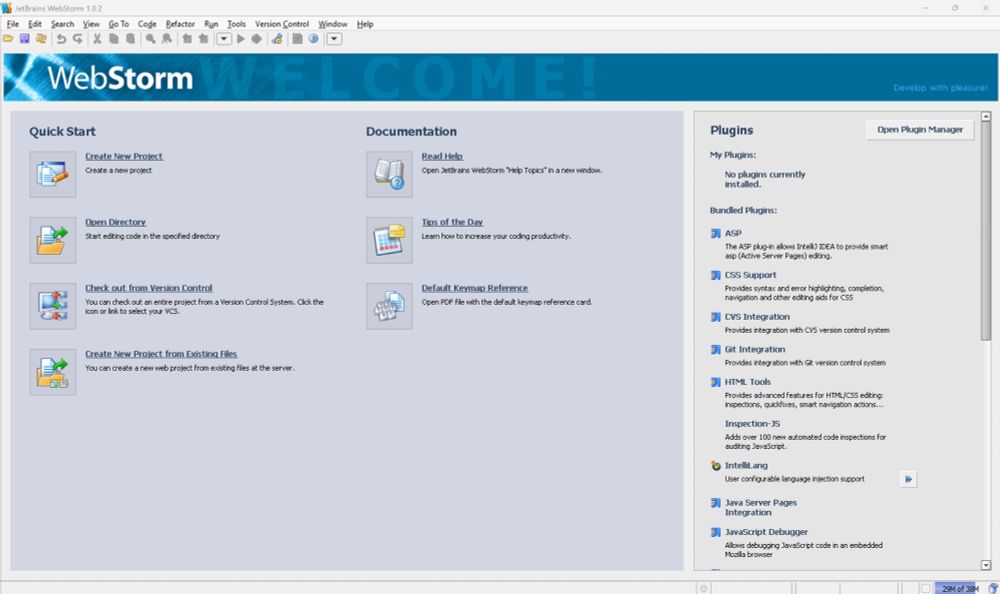 Picture of WebStorm 1.0 welcome screen
