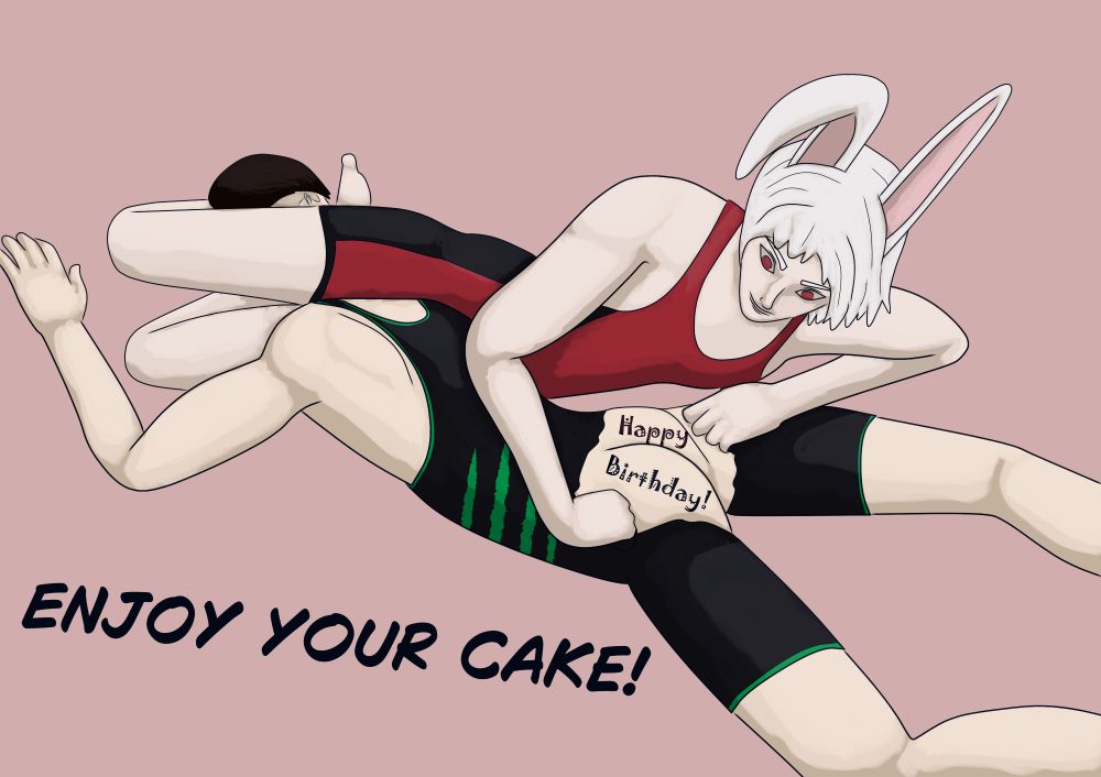 Mikado putting Lucas in a tight headlock as he tears into Lucas's singlet.