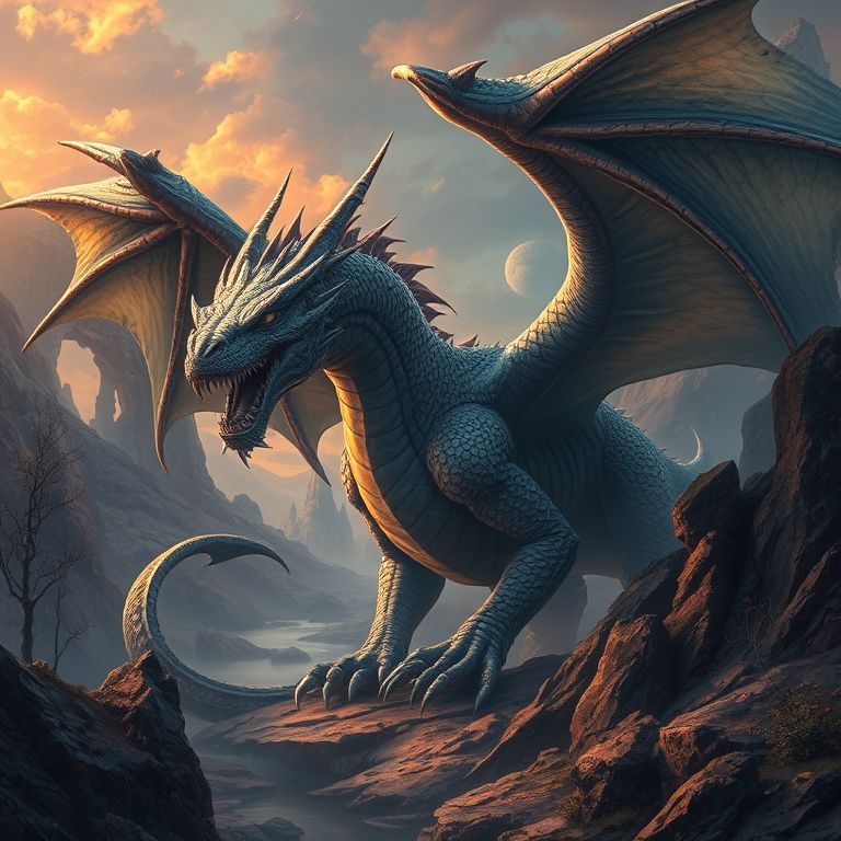 AI generated dragon image: Epic dragon in mystical landscape, professional fantasy art, detailed scales, dramatic lighting, ult...