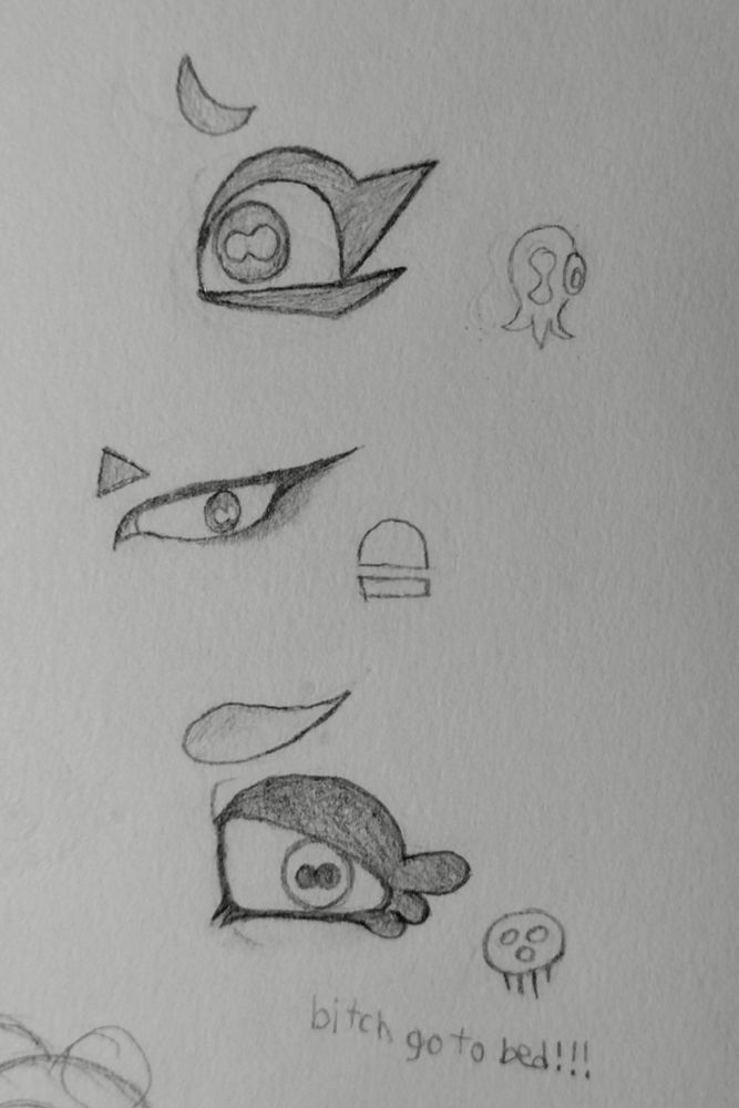 three eyes, with their respective octoling's emblem next to them. top: marina, middle: shiver, bottom: acht.