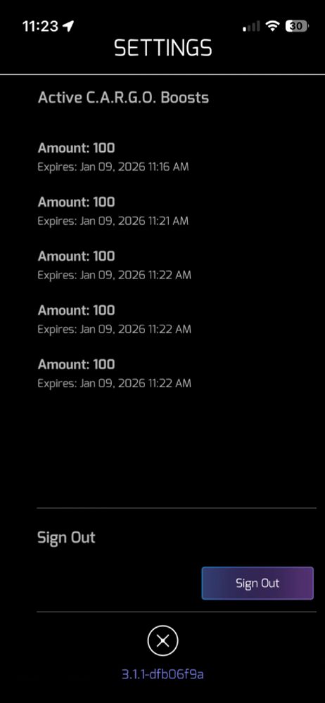 You can view active C.A.R.G.O. boosts in the Settings menu so you know what date C.A.R.G.O. will expire.
