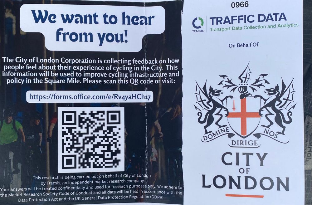 QR code to feed back on cycling in the City of London