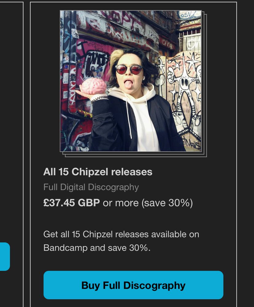 a screengrab from Bandcamp which shows 30% discount if you buy my entire discog 🥰