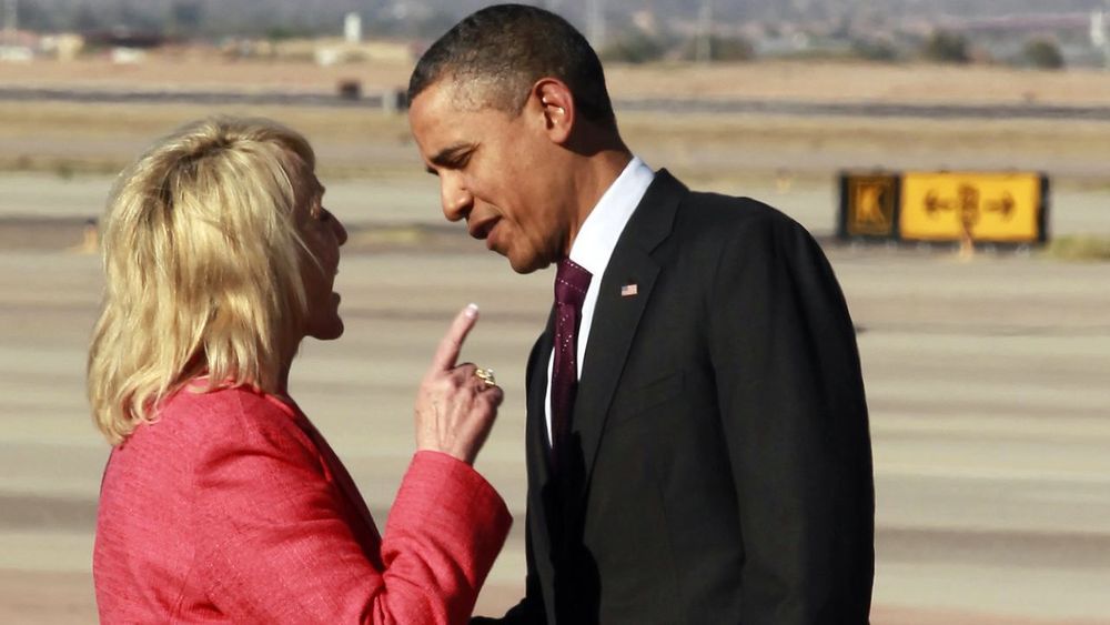 Former AZ Gov Brewer gestures emphatically while berating Obama 
