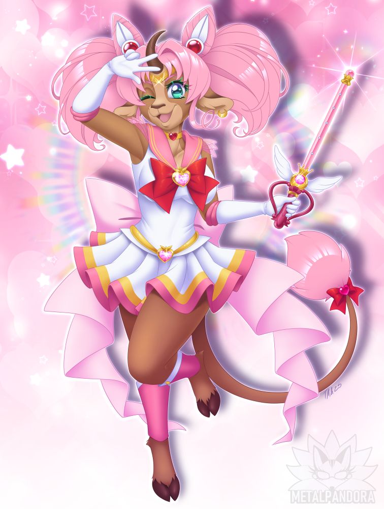 digital art of my oc, Ella, dressed up as Sailor Chibimoon, striking a cute pose