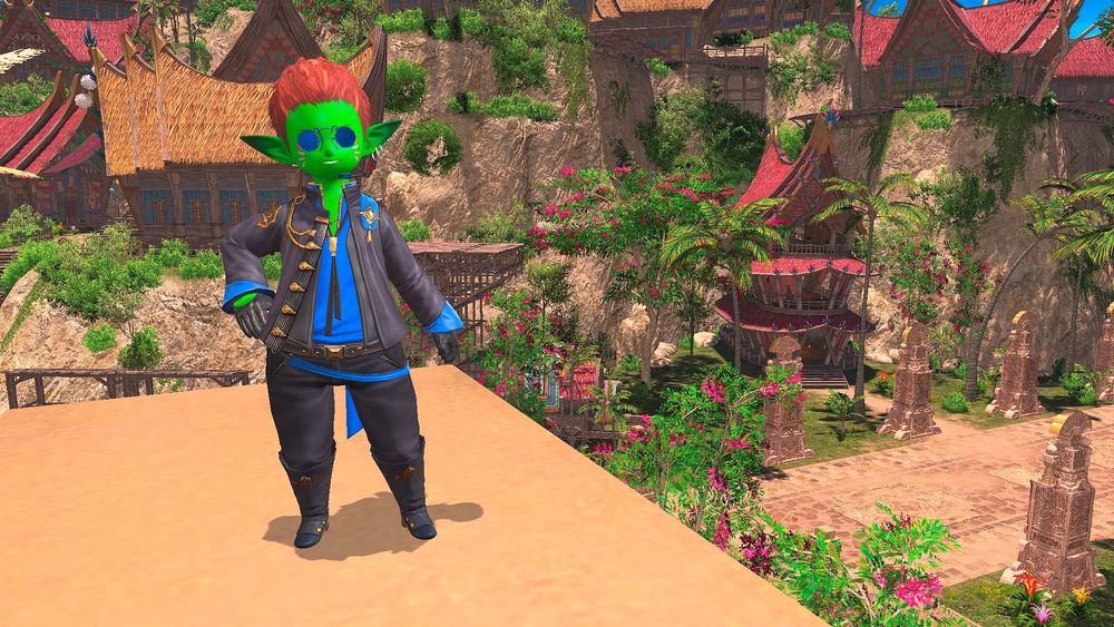 Stab Greentongue, a goblin, Standing on a platform in Tuliyollal.