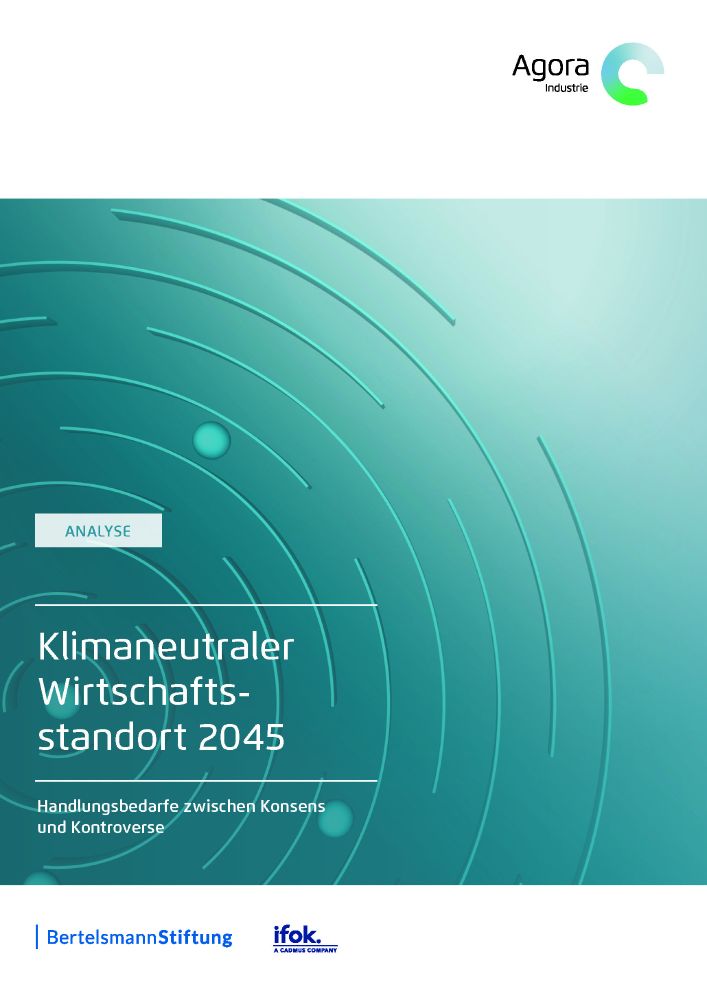 Titelbild der neuen Studie: Klimaneutraler Wirtschaftsstandort 2045 
Handlungsbedarfe zwischen Konsens und Kontroverse