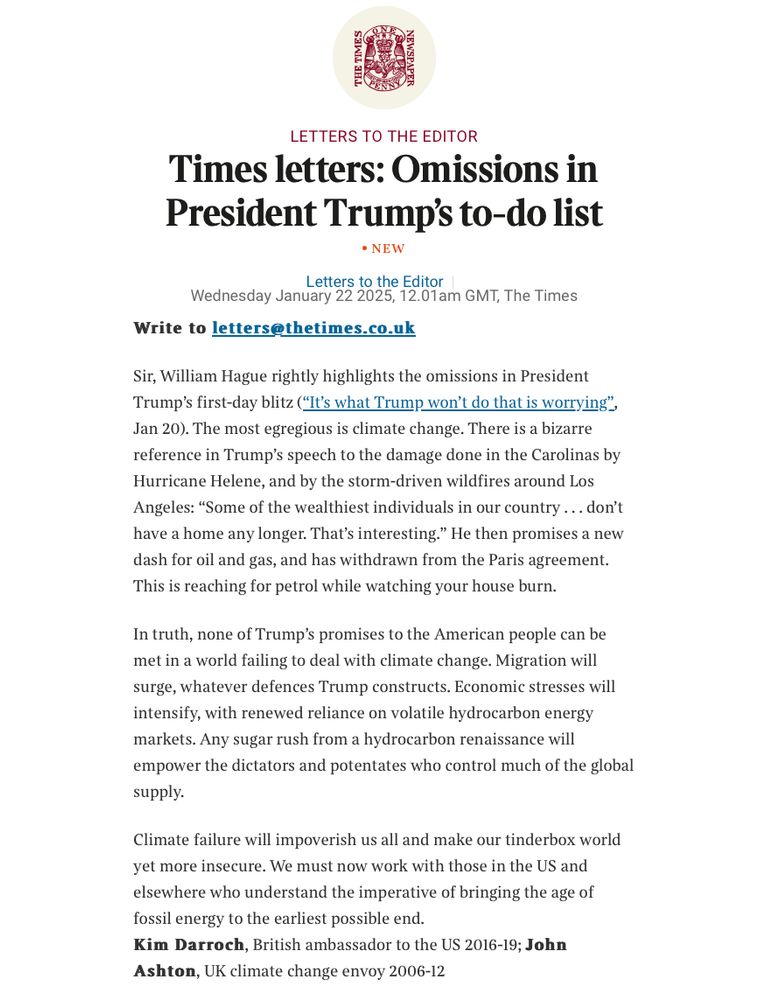 Times letter from Kim Darroch