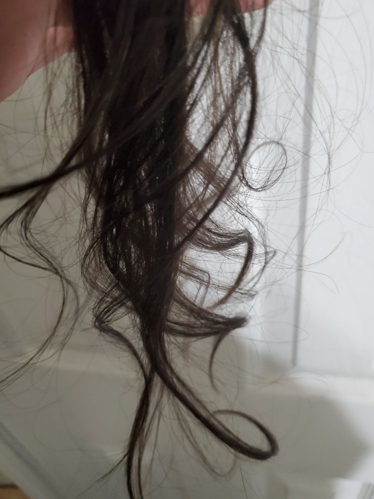 A clump of my hair, a little wavy and frizzy