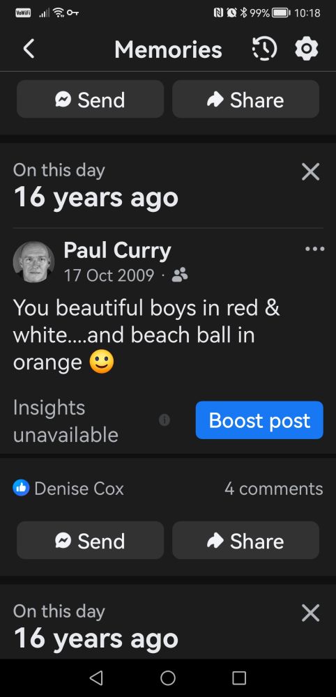 Screenshot of a Facebook memory. Says, you beautiful boys in red and white and beach ball in orange. 
