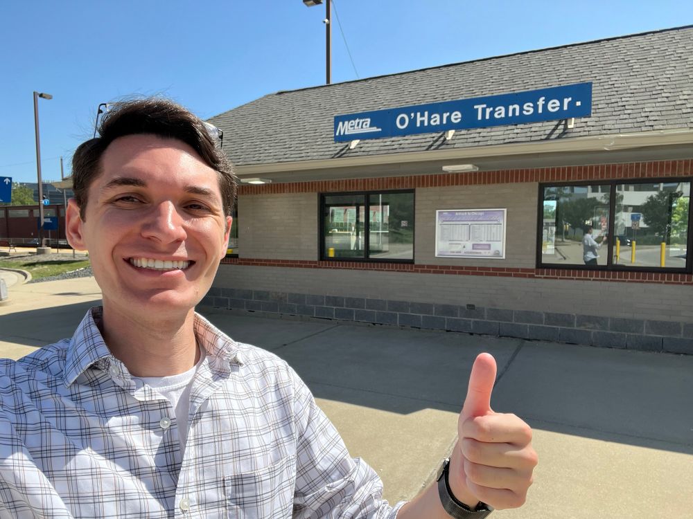 Jeff in front of the O'Hare Transfer Metra station building