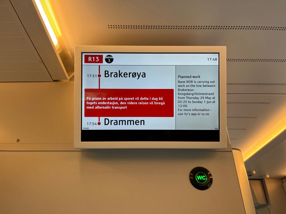 Messaging on the train saying it's terminating a stop early and that there's alternate transportation available.