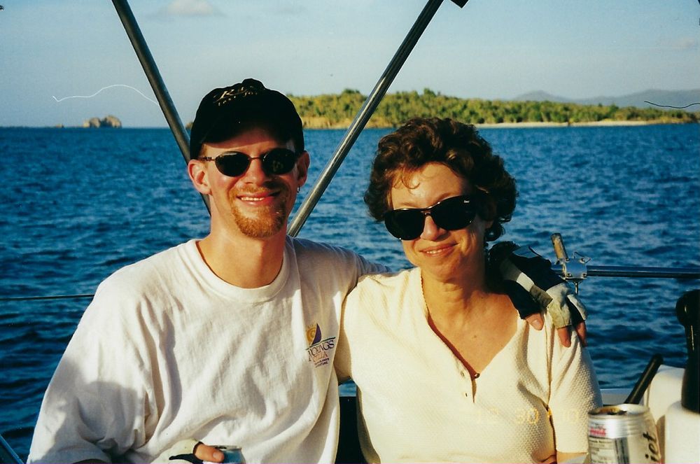 Image shows my mom and I on a sailboat together from nearly 30 years ago.