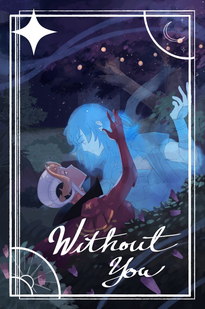 Edelgard and a spectral Byleth in a nighttime grove