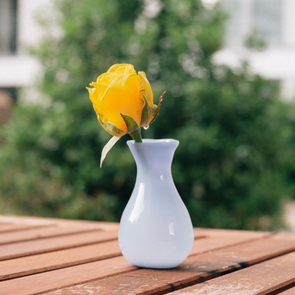 A mini vase with a rounded bottom and flared lip 
